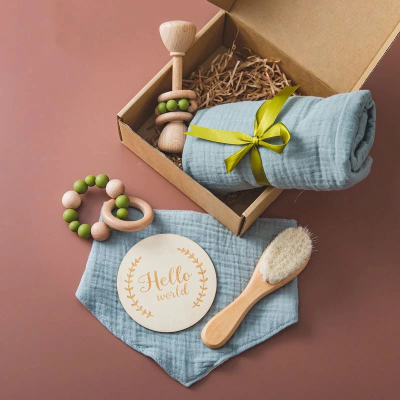 Wooden Rattles Cotton Blanket Baby Gift Set - Image 4